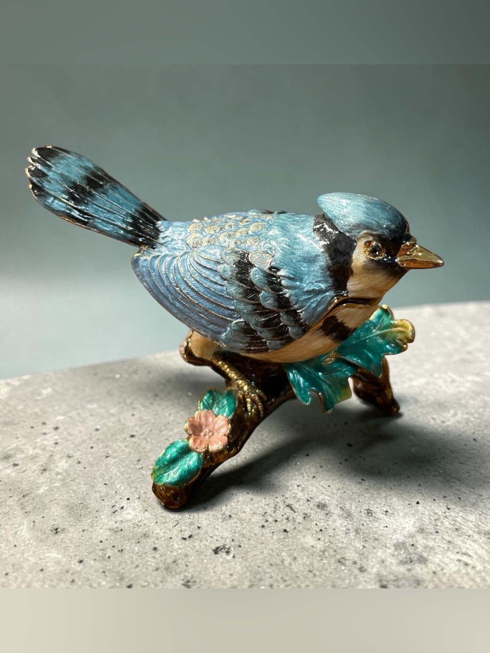 Vintage enamel, bluebird trinket box